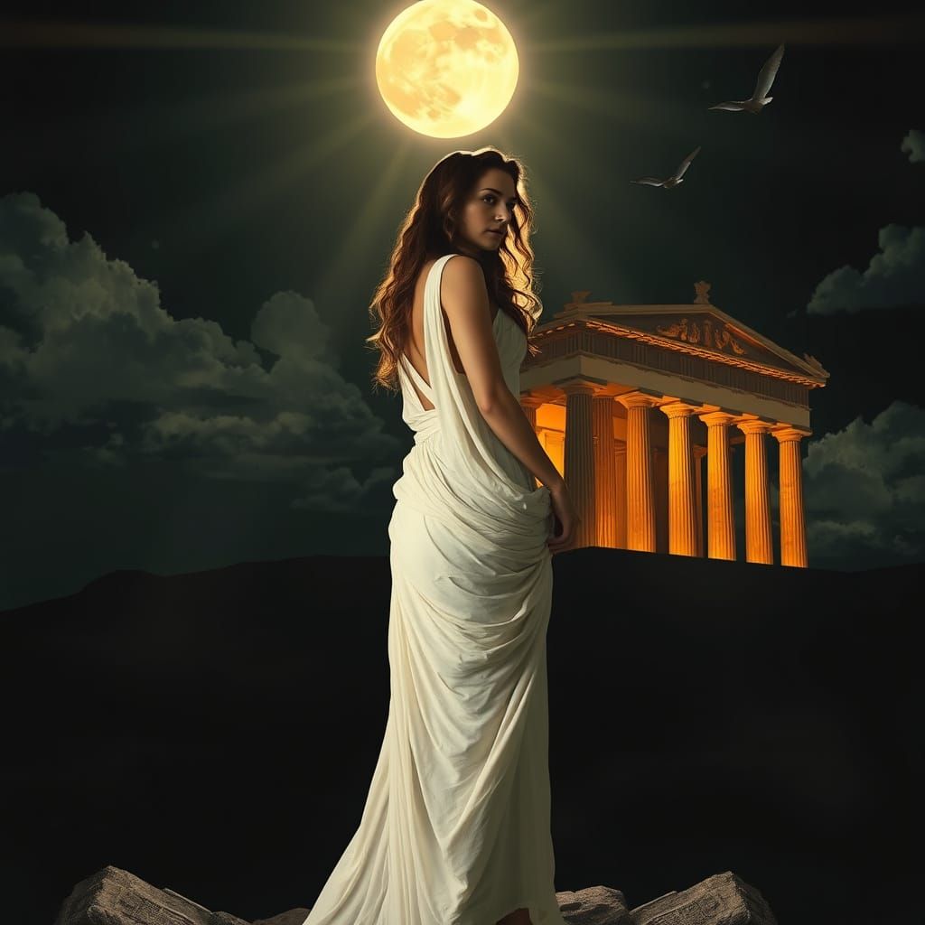 Aphrodite Silhouette at Acropolis in Classic Style