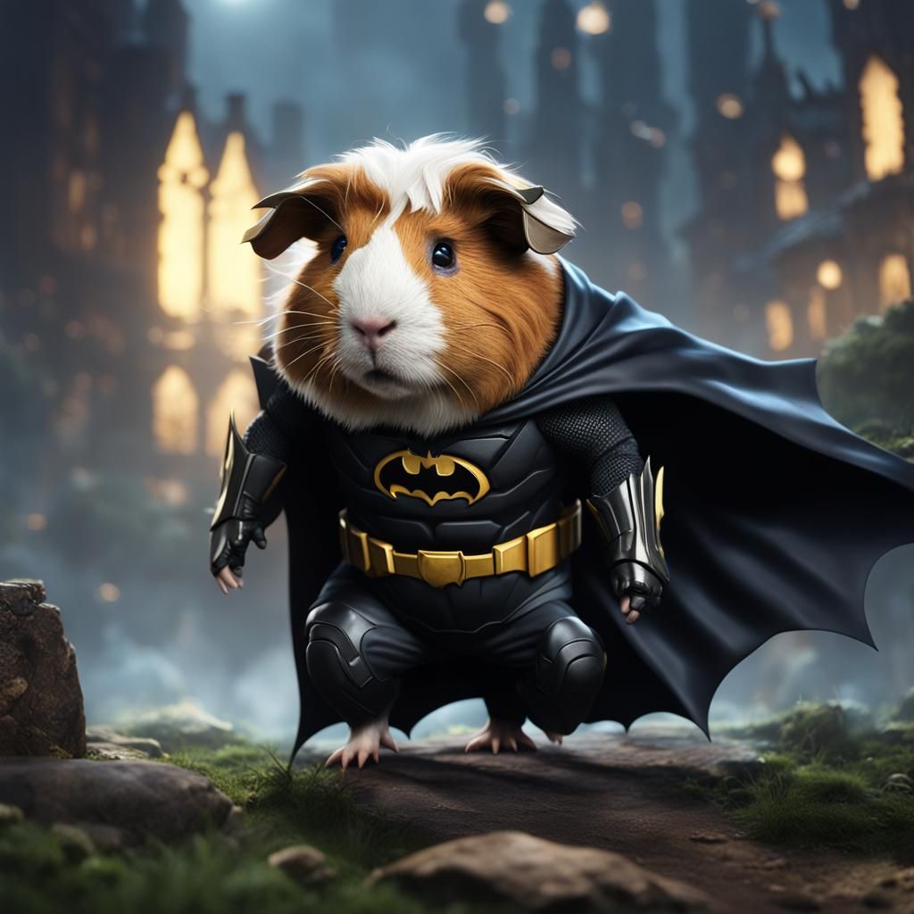 Guinea Pig as Batman: Detailed Matte Painting