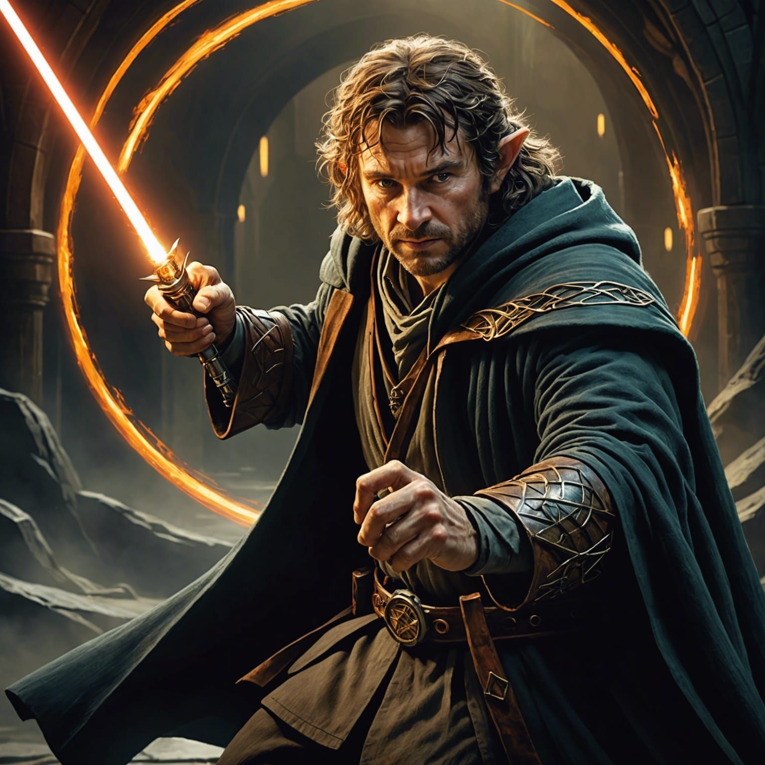 Hobbit Jedi Knight Battles the One Ring