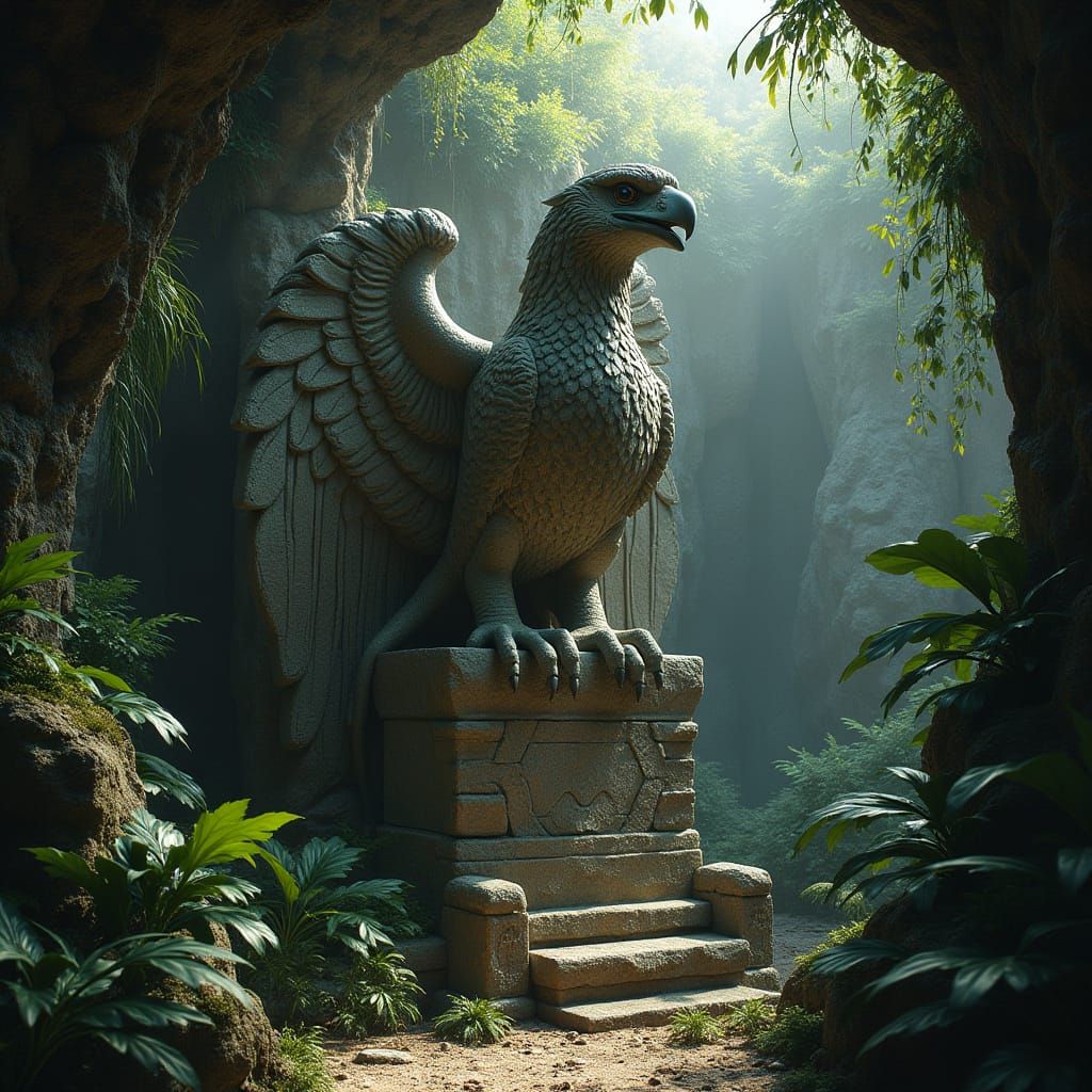Majestic Stone Eagle Sculpture in Mayan Cavern