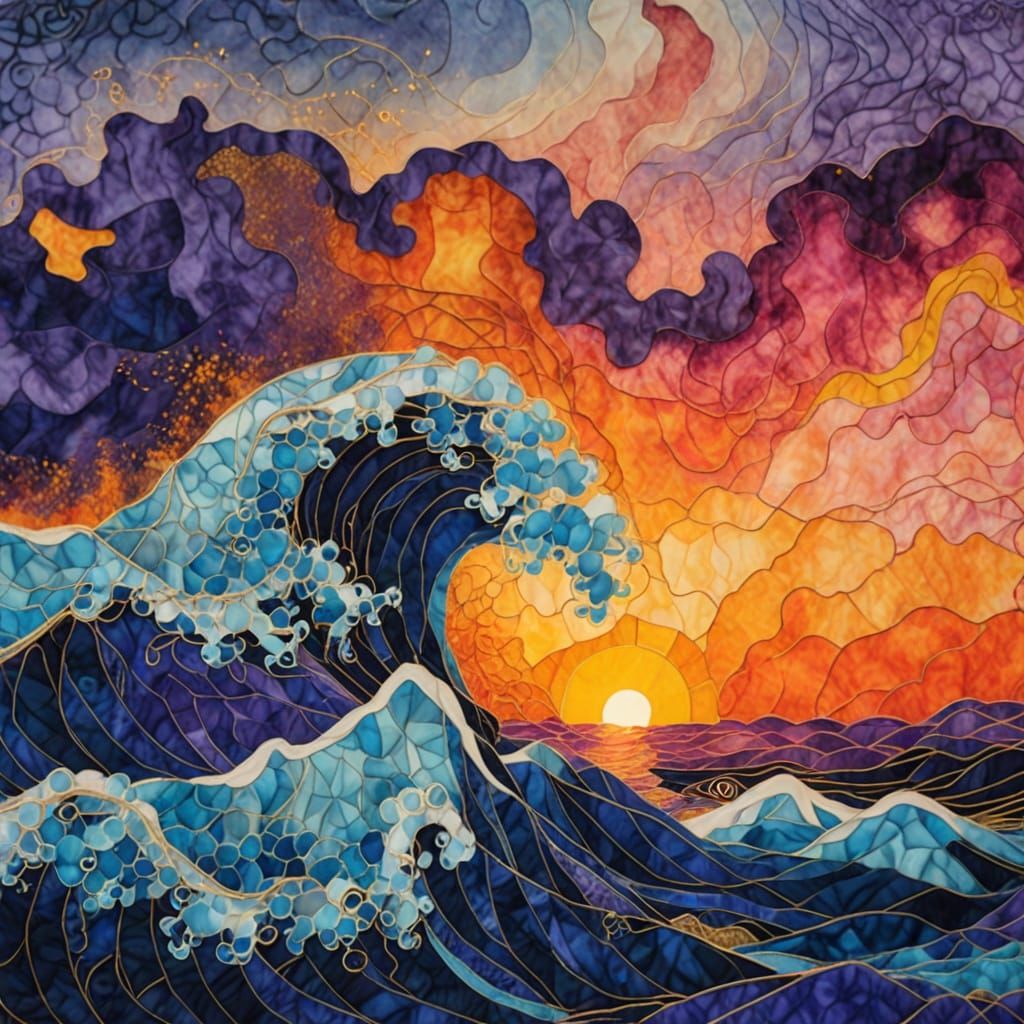 Vivid Mixed Media Art in Byzantine Art Deco Style