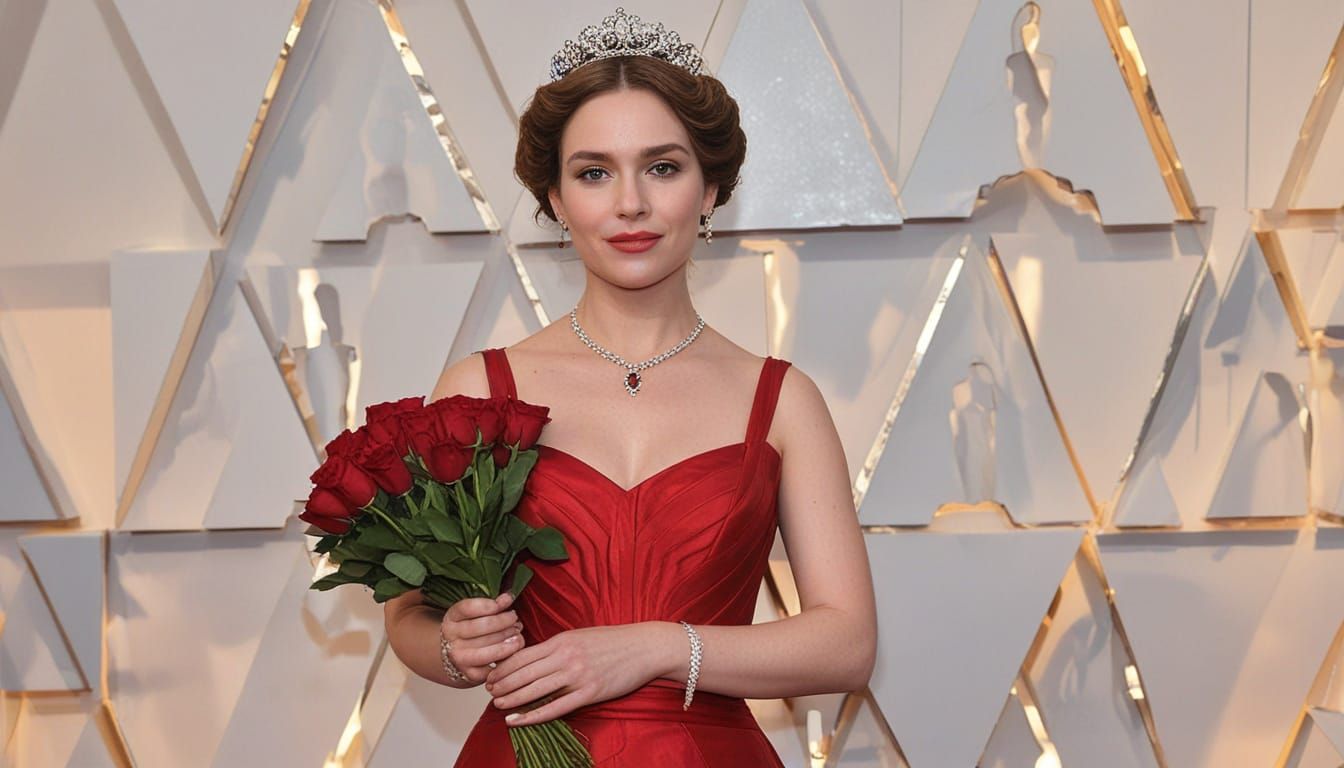 The Red Queen wearing a bright Red Dress on the Red Carpet, ...