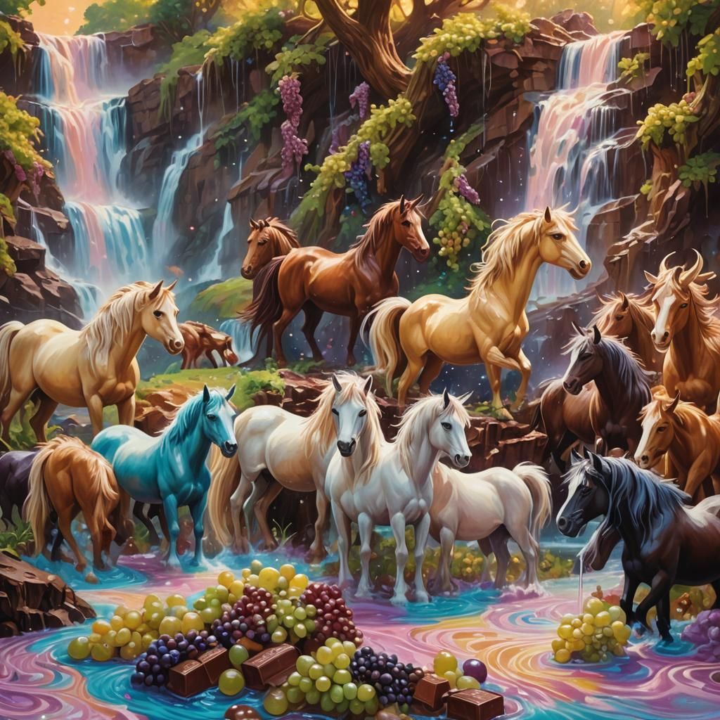 Whimsical Fantasy: Ponies and Unicorns in Chocolate Rain