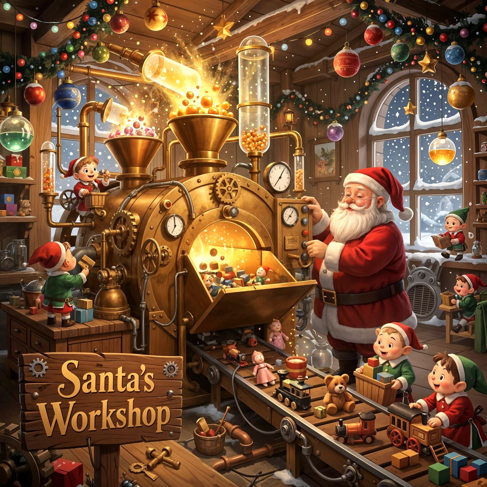 Santa's Workshop with Steampunk Toy Machine