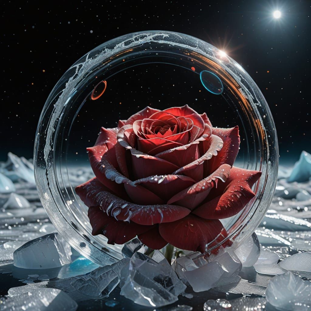 Red Rose in Glass Cocoon on Frozen Planet
