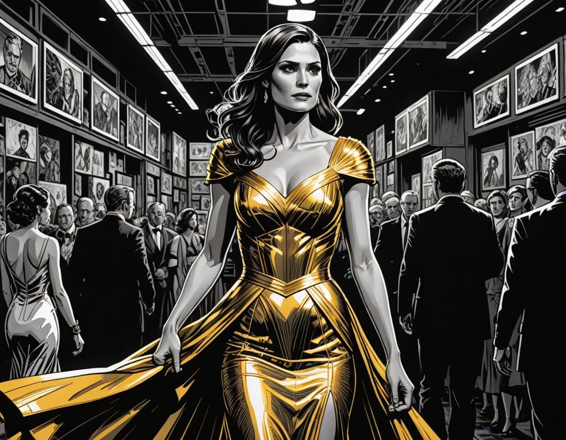 Comic Art: Woman in Gown on Movie Set