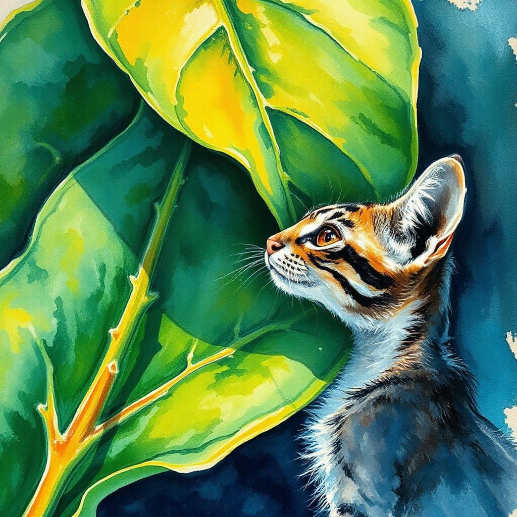 Caterpillar in Neo-Impressionist Watercolor Painting