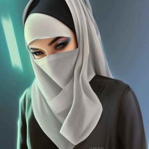 "Cyberpunk inspired Muslim young woman niqab"