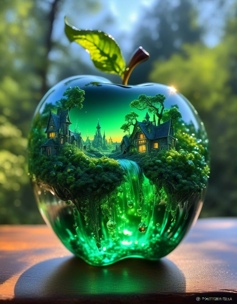 Emerald Apple Filled with Fantasy Objects