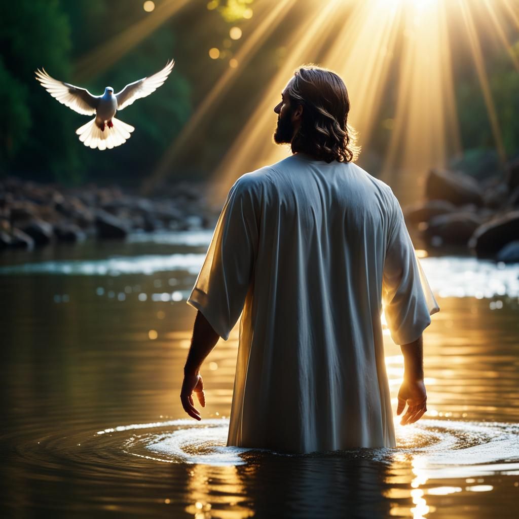 Radiant Depiction of Jesus in a River