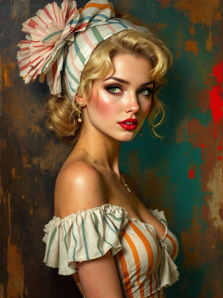 Steampunk Pin-Up Woman in Rembrandt Style