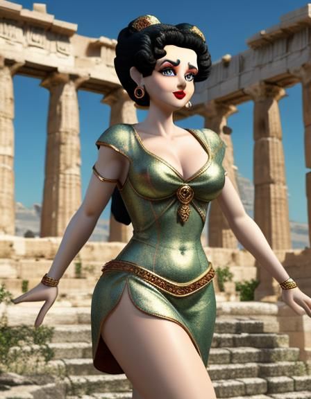 Betty boop in ancient Greece background depth with 10 layers...