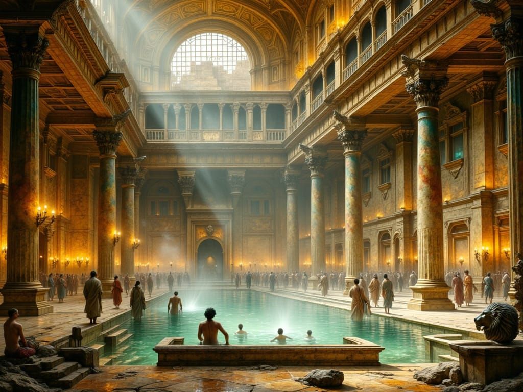 Roman Caldarium Interior with Golden Hazy Glow
