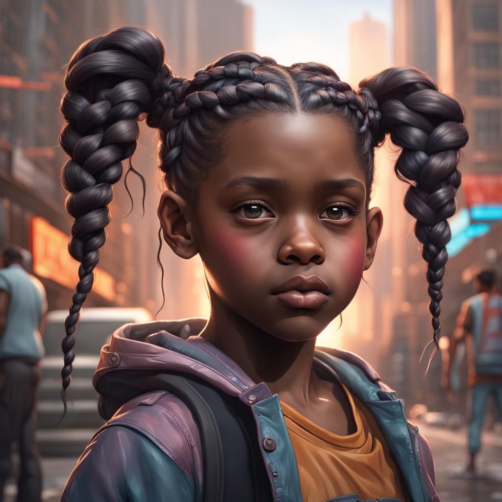 Dystopian City Portrait: Girl with Pigtails
