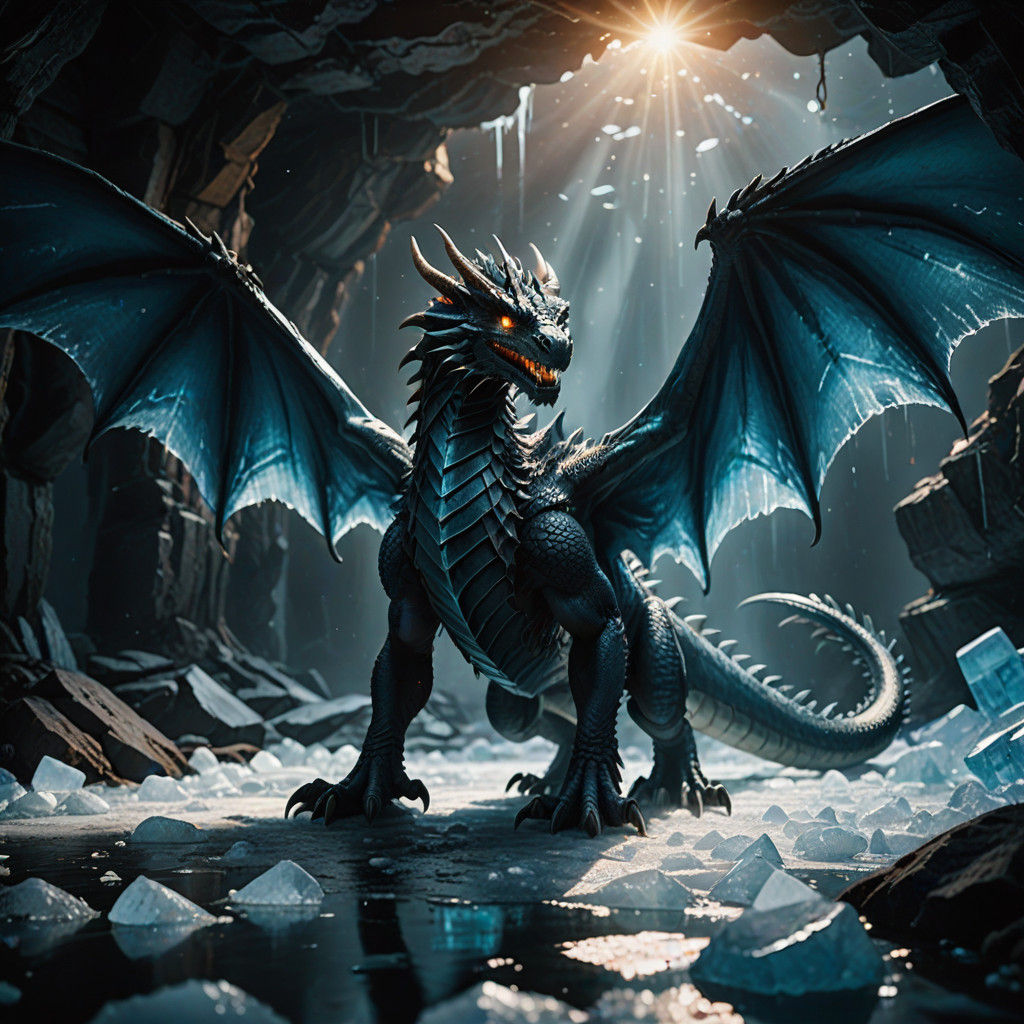 Epic Cinematic Film Still of Dragon in Frozen Cavern
