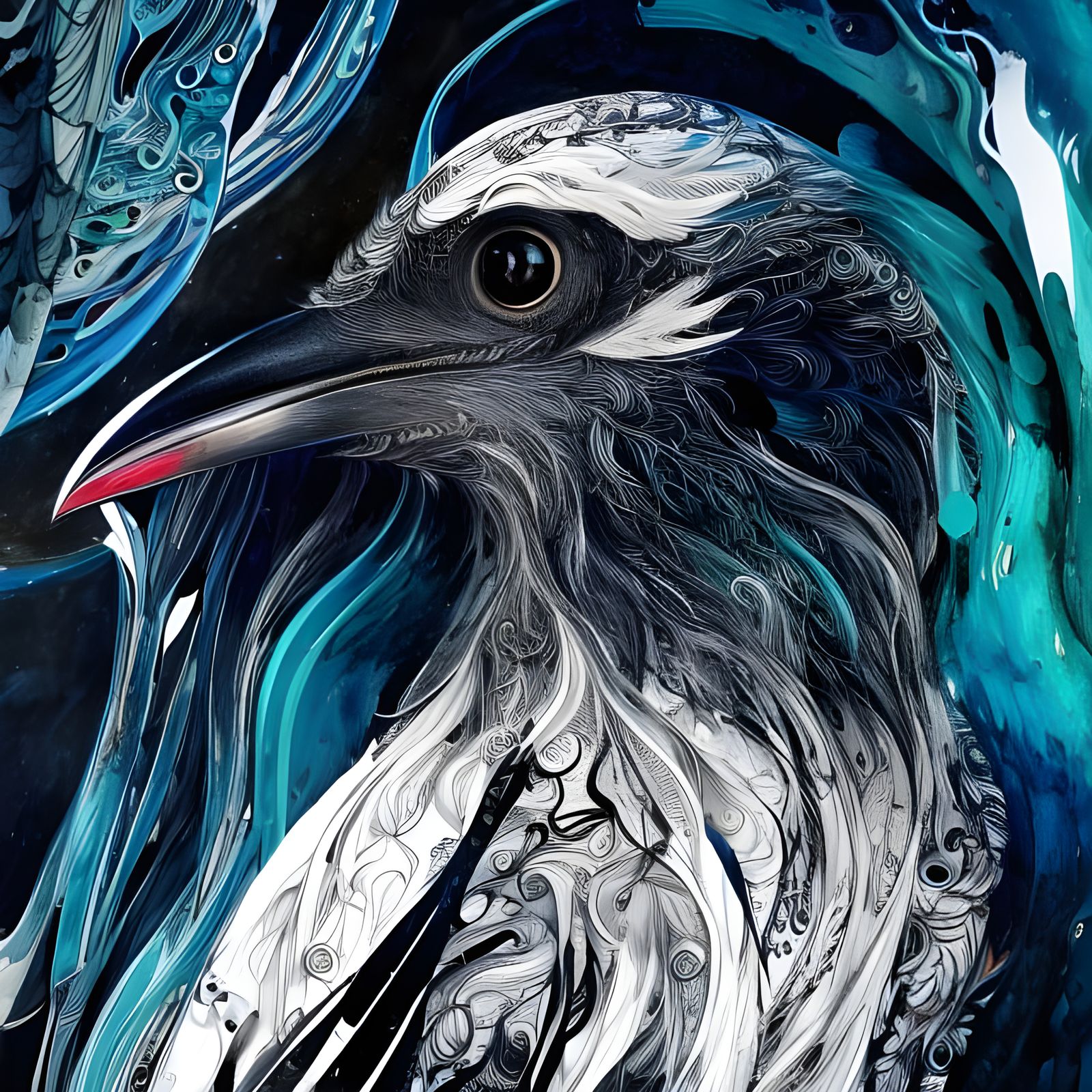 Crow and Dove Portrait in Gouache Style