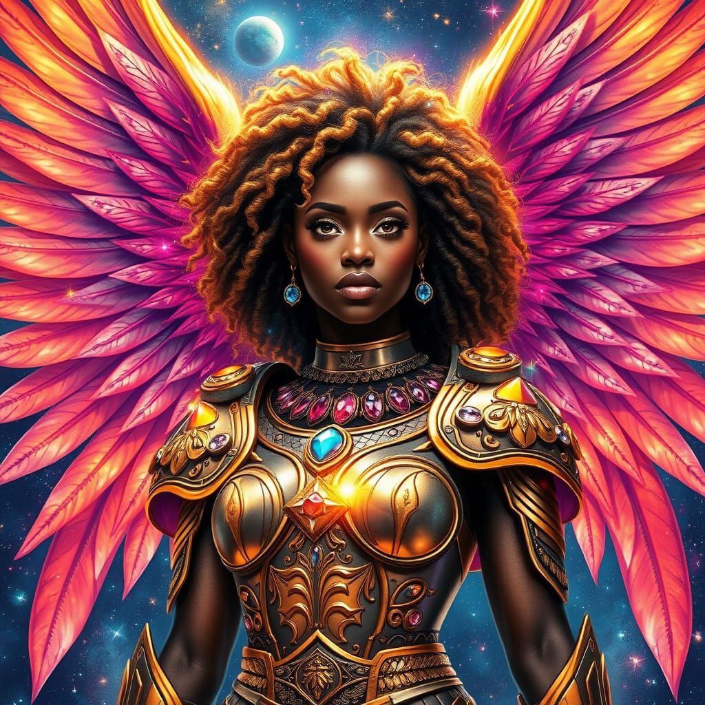 African American Angel Warrior Valkyrie Radiates Celestial P...