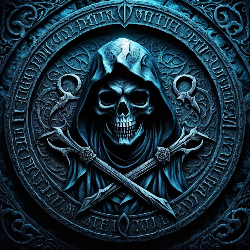 Dark Fantasy Death Reaper Seal in Stone