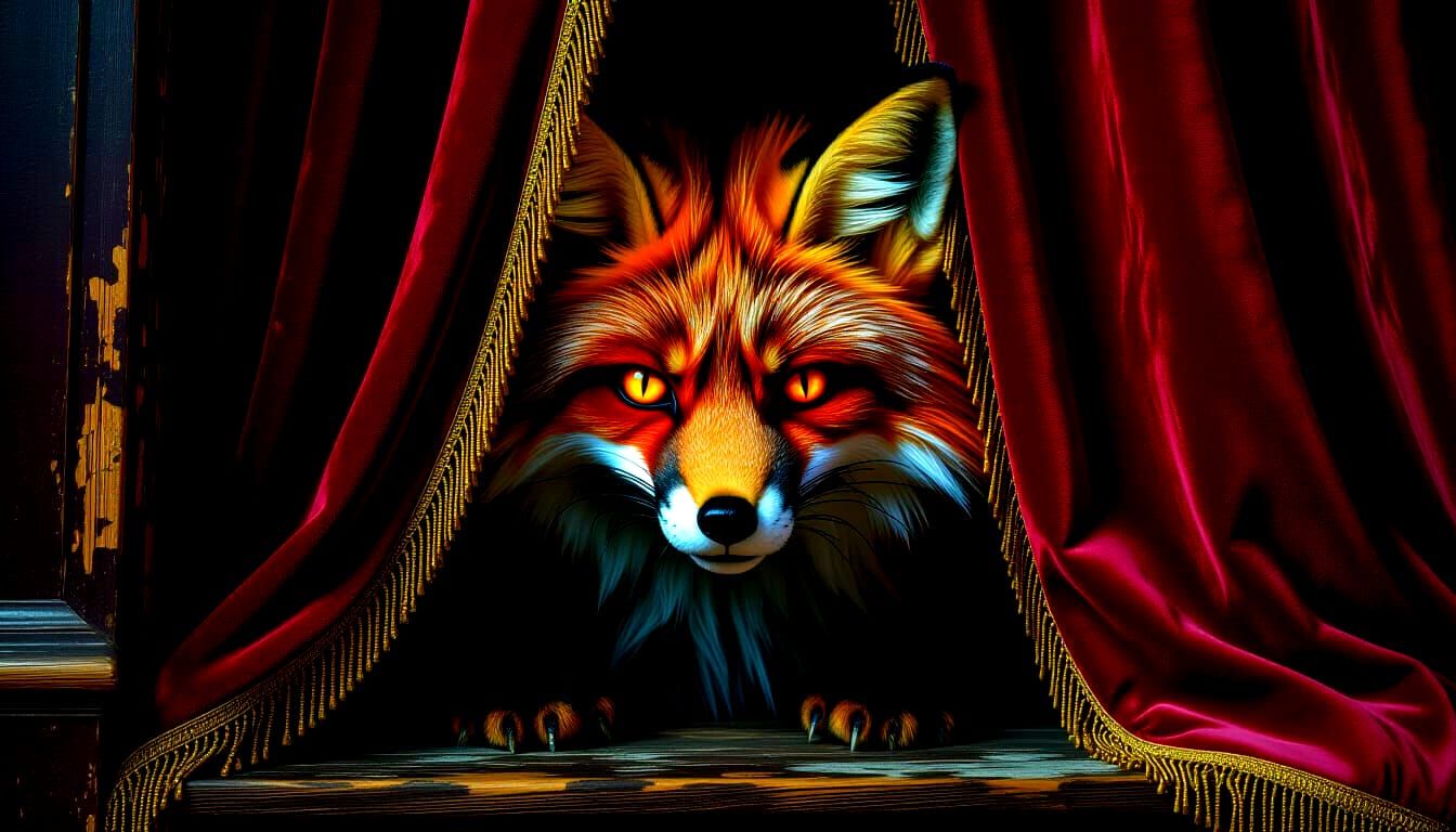 Hyperrealistic Plush Fox in Abandoned Theatre