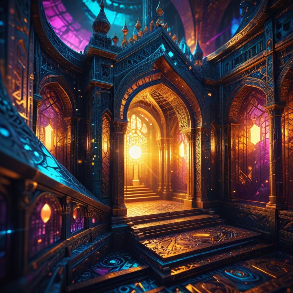 Mystical Neon Temple in a Surreal Realm