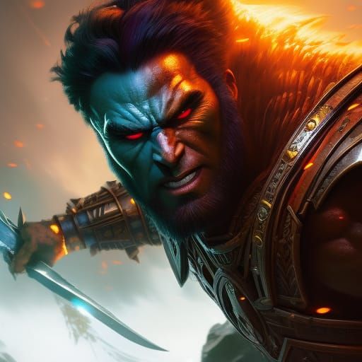 Enraged Half-Orc Barbarian with Greataxe in Splash Art