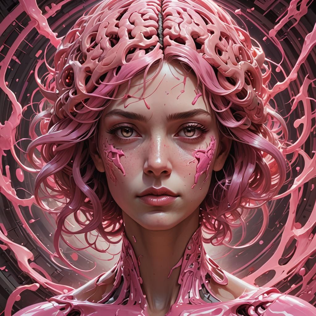 Surreal Brainy Woman Portrait in Hyperdetailed Style