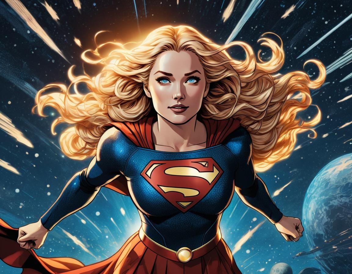 Supergirl in Retrofuturist Comic Art Style