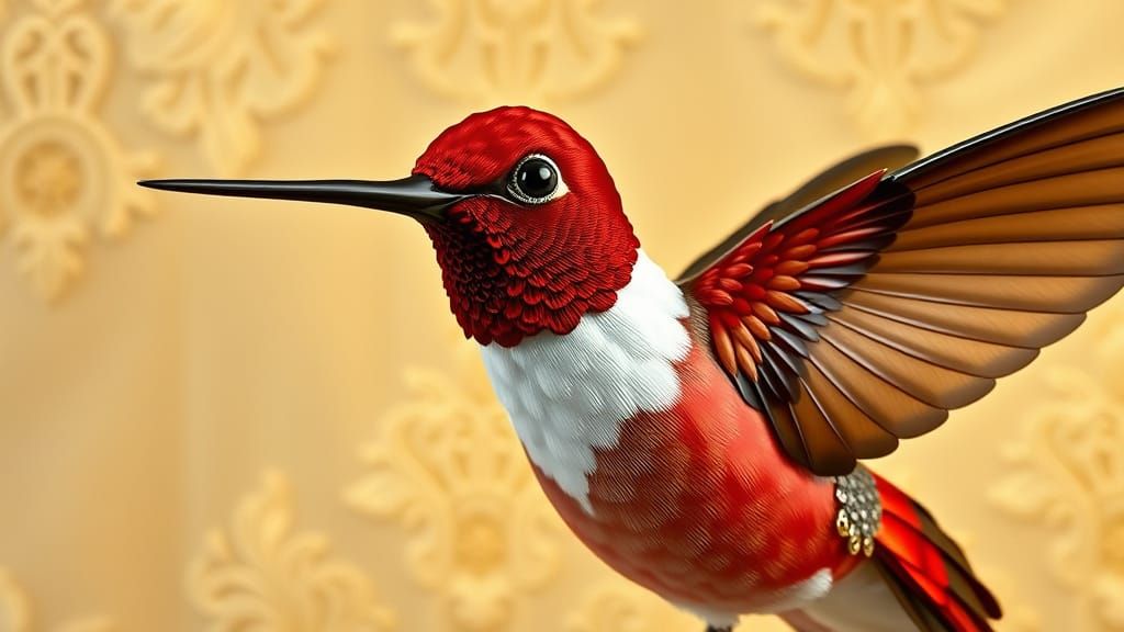 Surreal Birds of Paradise in Iridescent Silk and Precious Ge...