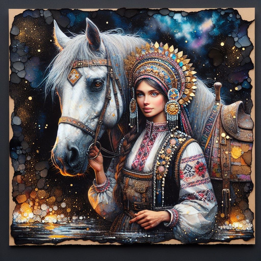 Ukrainian Cossack woman and her horse