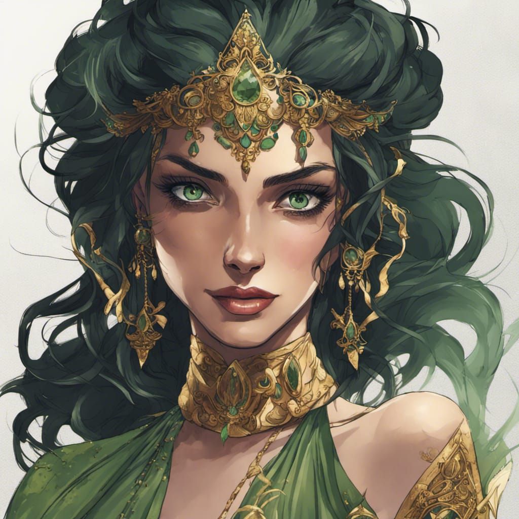 Mysterious Beauty with Emerald Eyes in Hyperrealistic Style