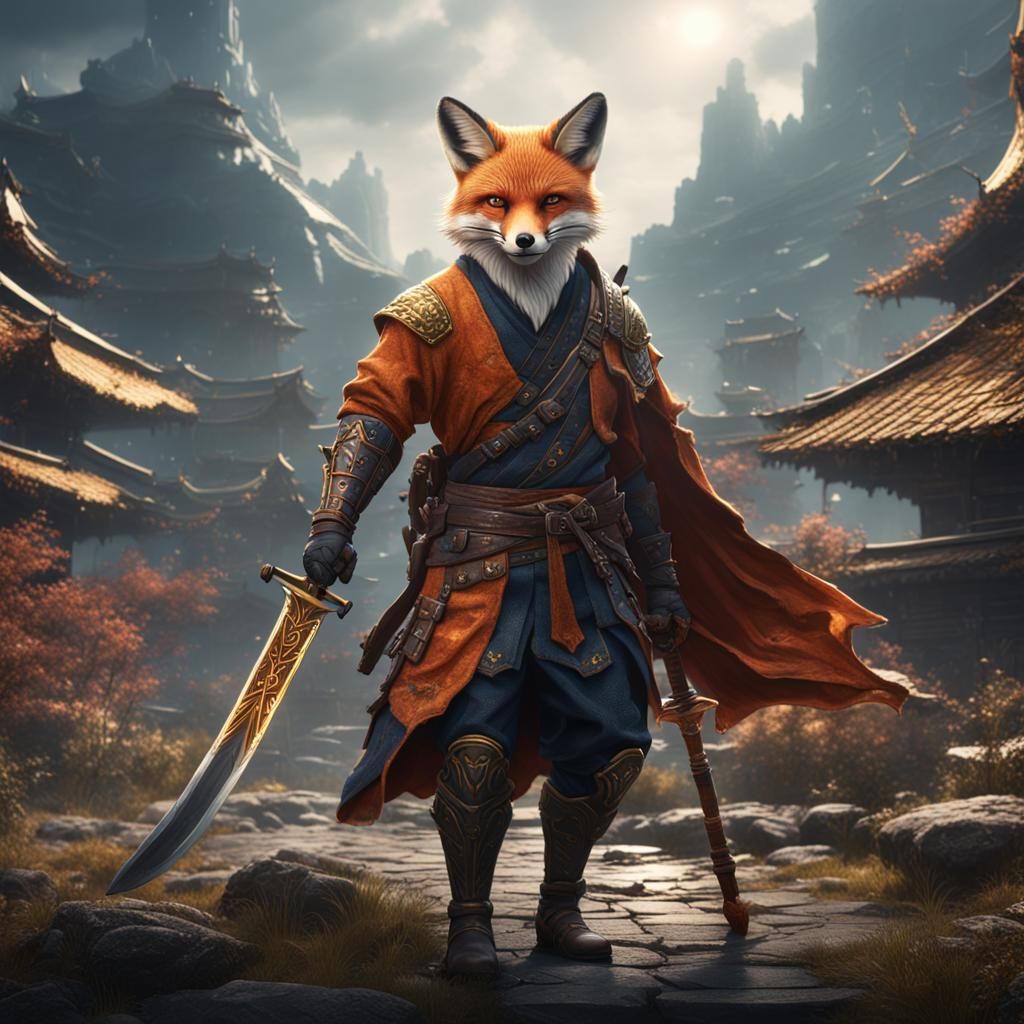 Fox Samurai with Katana in Detailed Digital Painting