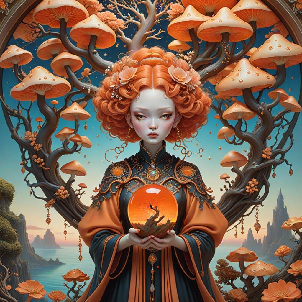 Ethereal Orange Goddess in Vibrant Dreamscape