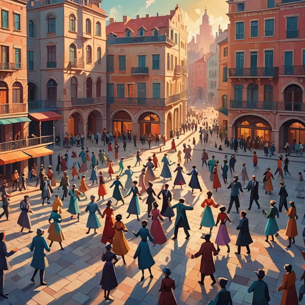 Musical City Square at Dawn: Cubist Fantasy