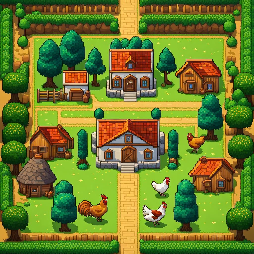 Stardew Valley Farm in Ancient Greek Mosaic Style
