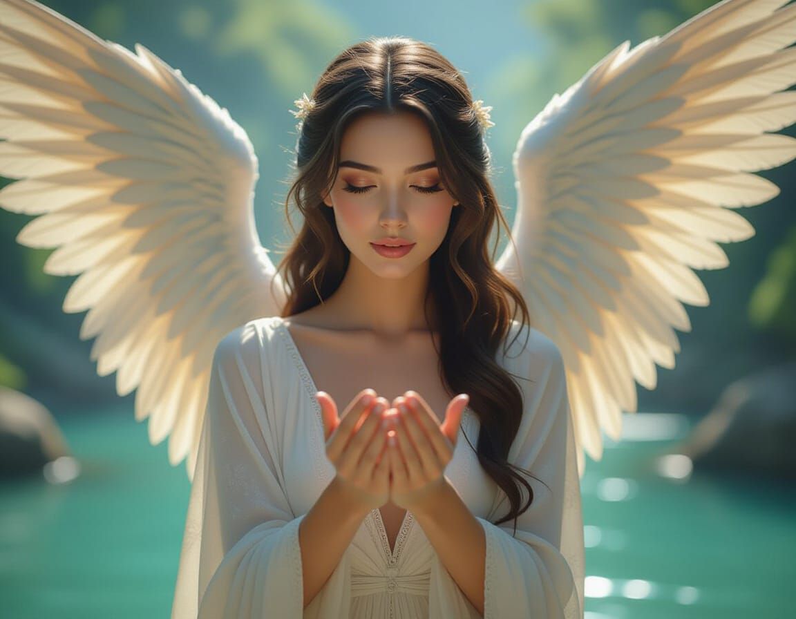 Serene Angel Protects a Peaceful Scene in Astral Style