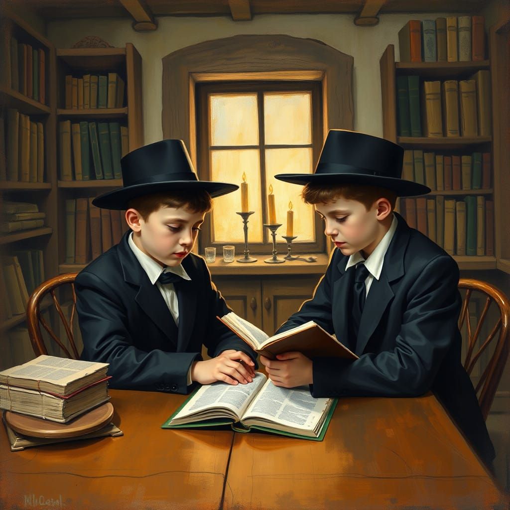 Hasidic Boys Intensely Study Tora in Cozy Study