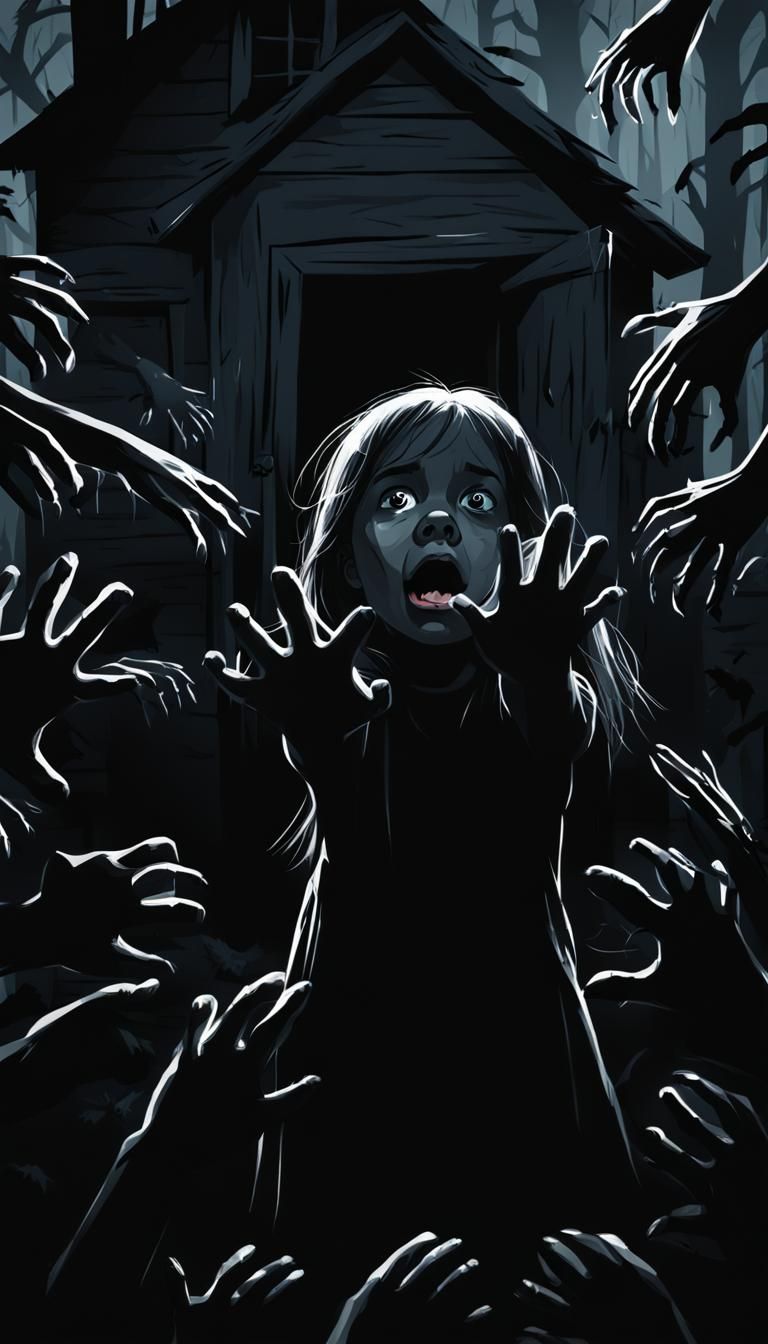 Scared Girl in Dark House, Children's Drawing