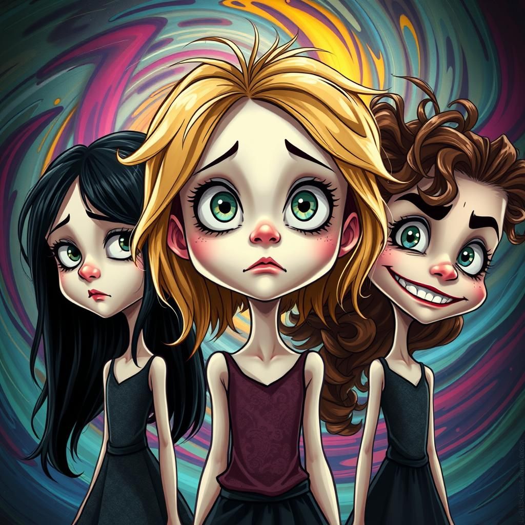 Cartoon Girls Displaying Different Emotions in Burton Style