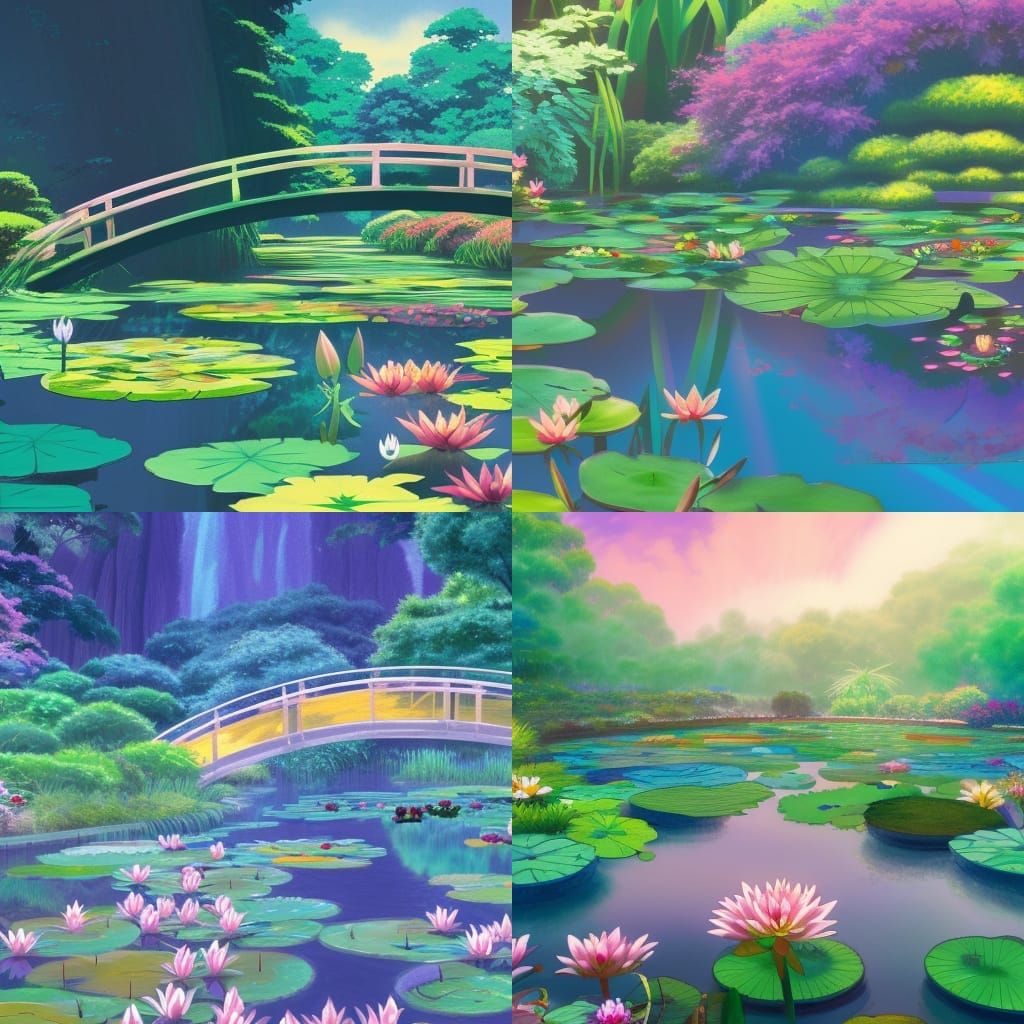 Rainbow Lily Pond in Anime Style