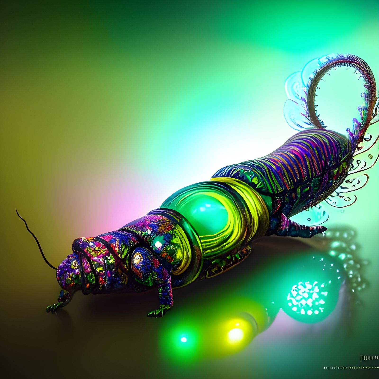 Luminous Caterpillar in Fractal Iridescence