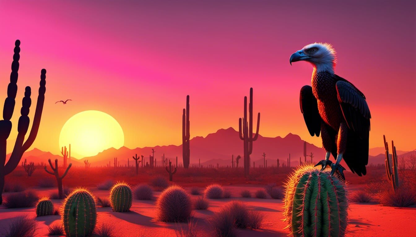 Majestic Desert Sunset with Vulture, 8K