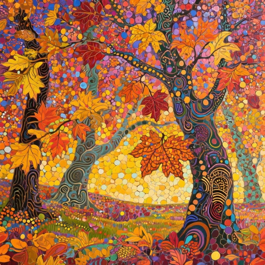 Fall Foliage Gradient in Pop Surrealism Impasto Style