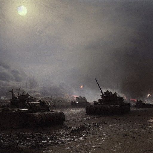 Tanks Arriving on D-Day in Horror Style