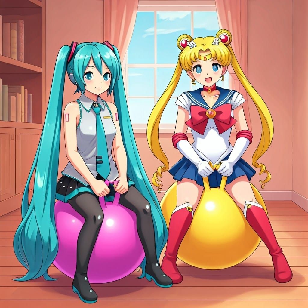 Hatsune Miku and Sailor Moon Play with Bouncy Balls at Home