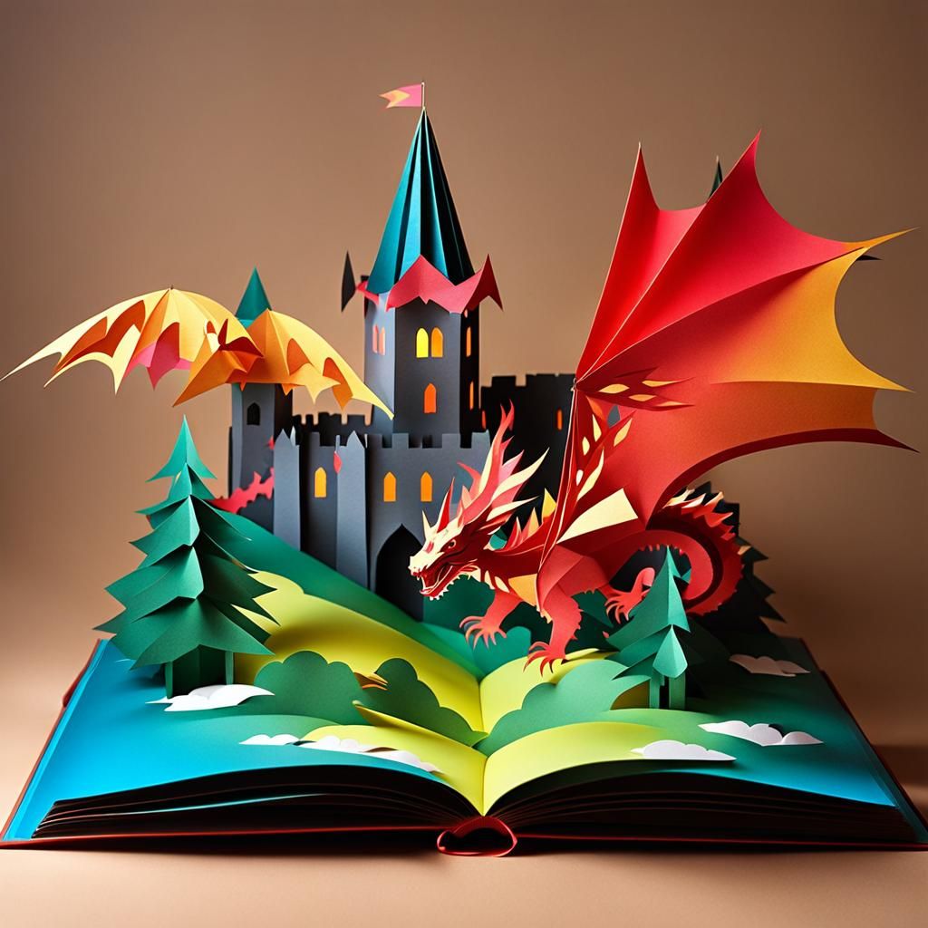 Pop-Up Book Castle with Flying Dragon