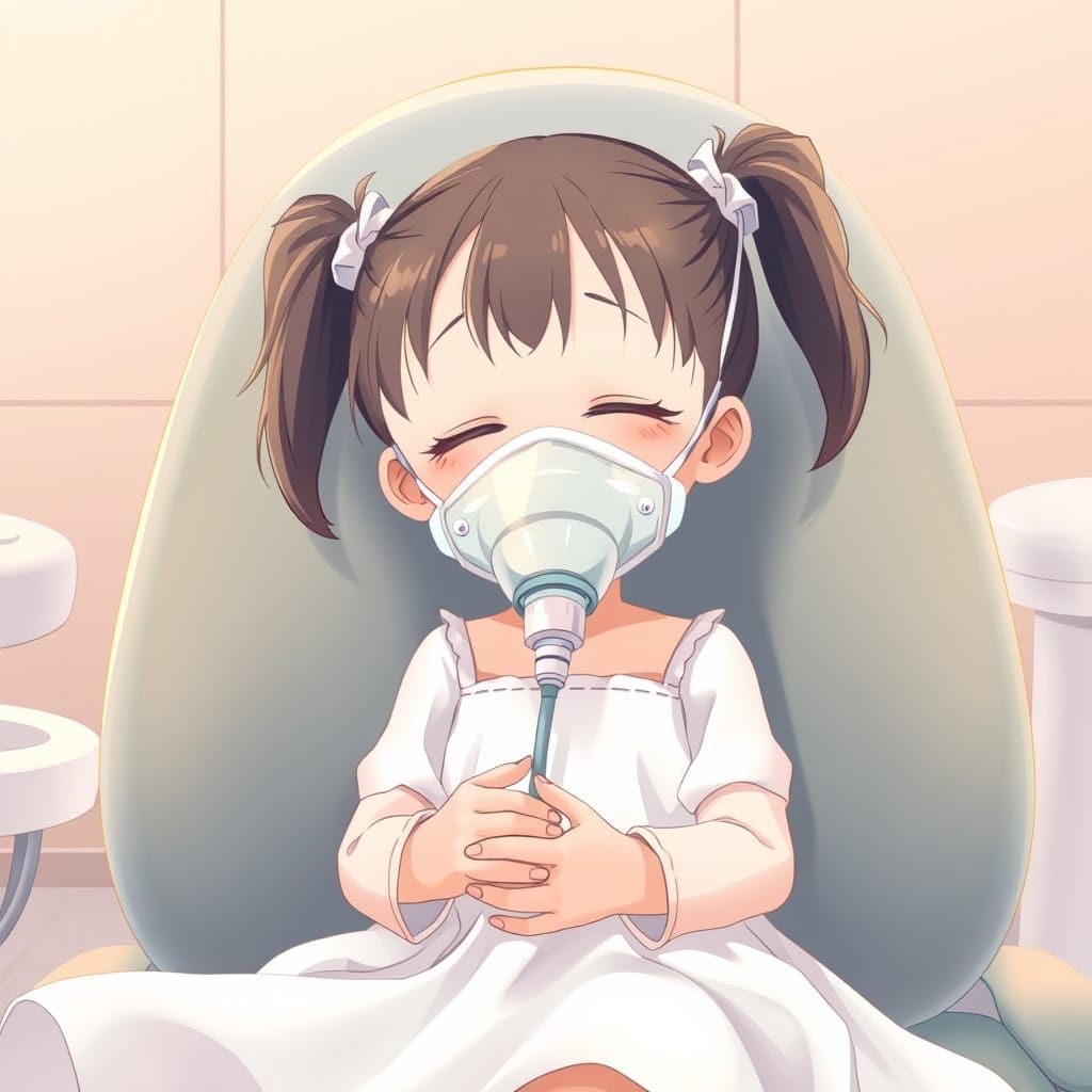 Anime-Style Baby Girl with Anesthesia Mask
