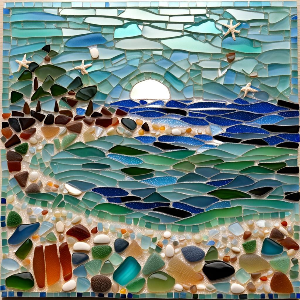Seaglass Mosaic: A Tranquil Beach Scene