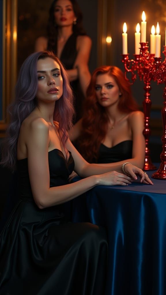 Elegant Women in Candlelit Room as Cinematic Masterpiece