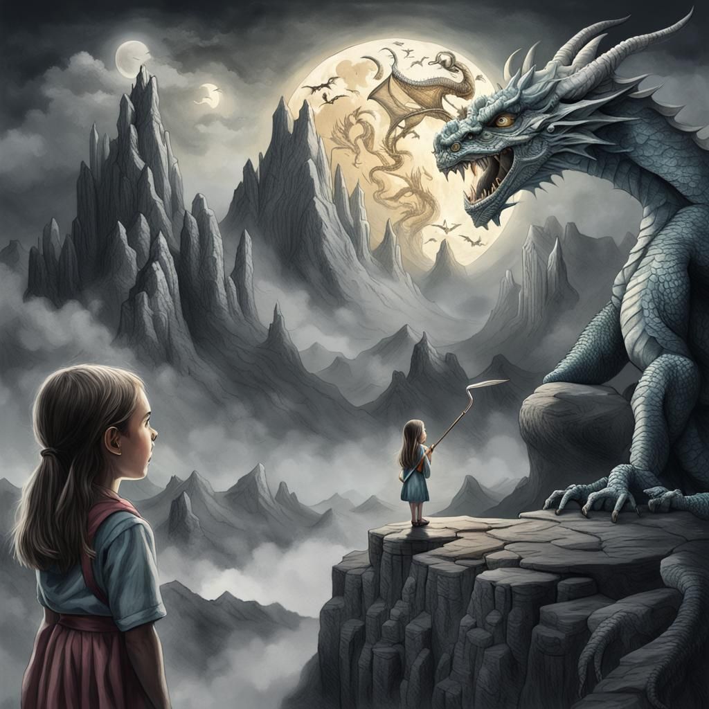 Girl and Wizard: Surreal Encounter in Moonlight