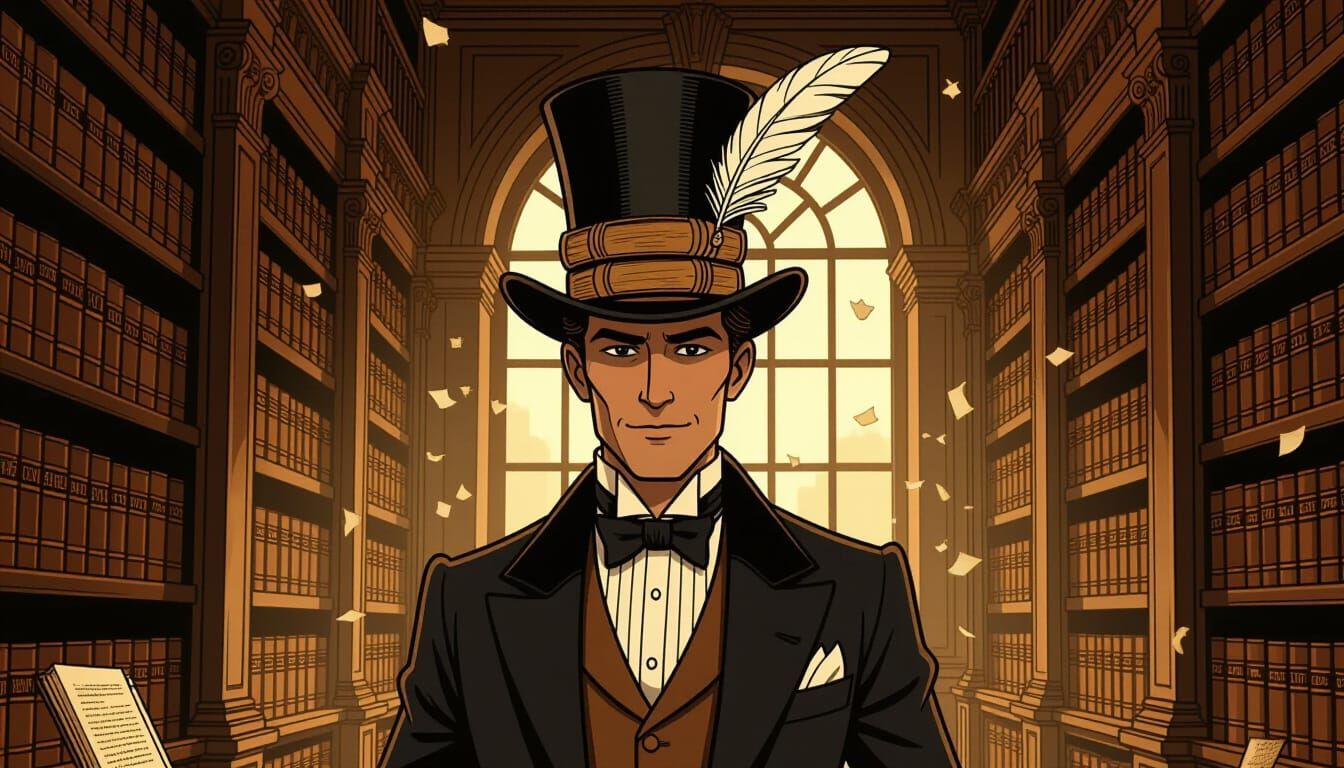Book Hat Gentleman in Vintage Library